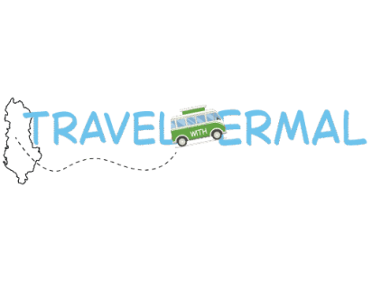 Travel With Ermal logo featuring Albania map and a green thermal van.